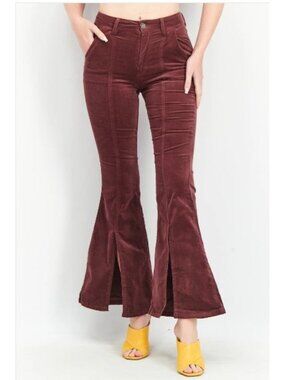 Forever 21 Womens Burgundy Velvet Flared Pants Size L Goth Whimsigoth Festival